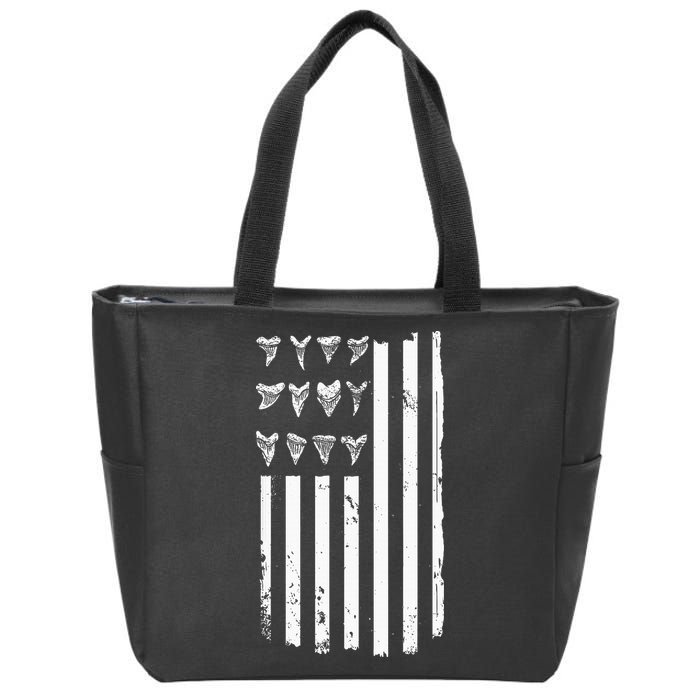 Shark Tooth Hunting American Flag Design For Fossil Hunter Zip Tote Bag