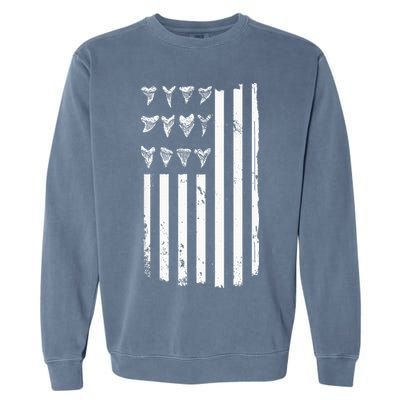 Shark Tooth Hunting American Flag Design For Fossil Hunter Garment-Dyed Sweatshirt