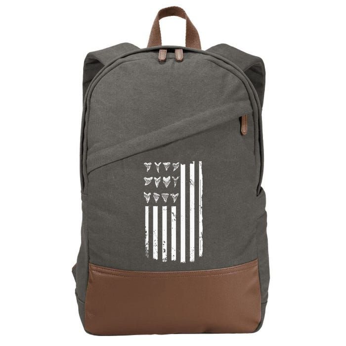 Shark Tooth Hunting American Flag Design For Fossil Hunter Cotton Canvas Backpack