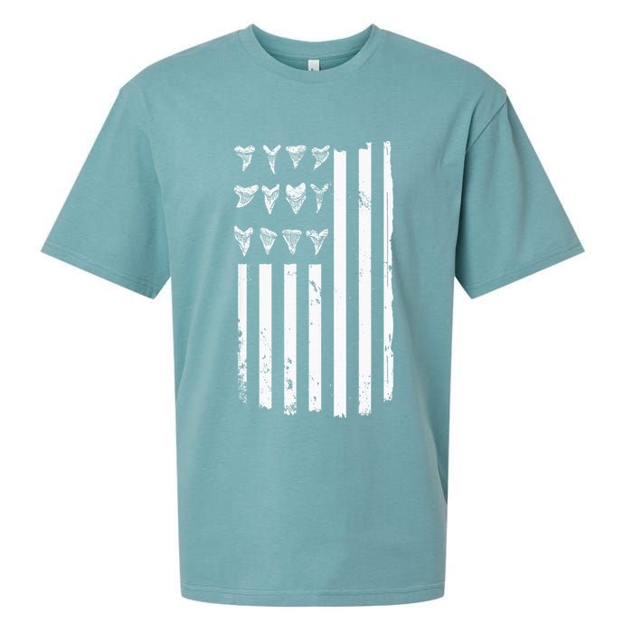 Shark Tooth Hunting American Flag Design For Fossil Hunter Sueded Cloud Jersey T-Shirt