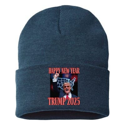 Sarcastic Trump Happy New Year 2025 47th President Convicted Sustainable Knit Beanie