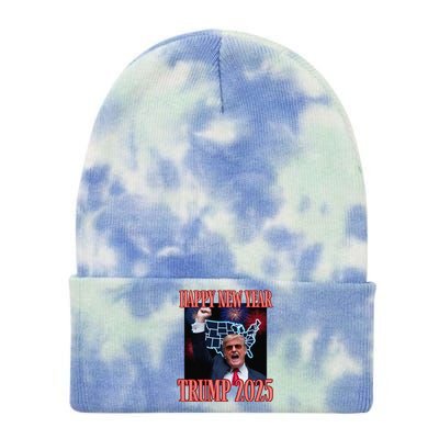 Sarcastic Trump Happy New Year 2025 47th President Convicted Tie Dye 12in Knit Beanie