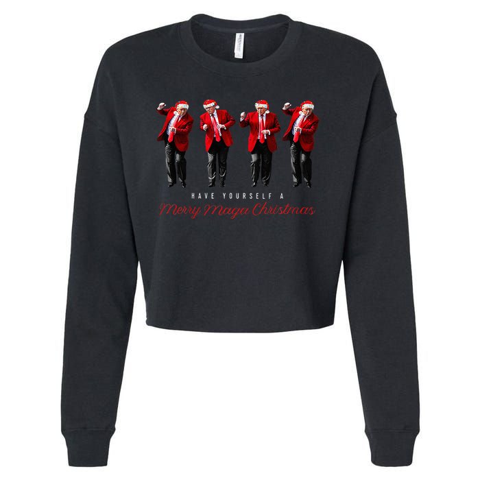 Santa Trump Have Yourself A Merry Maga Christmas Xmas Cropped Pullover Crew