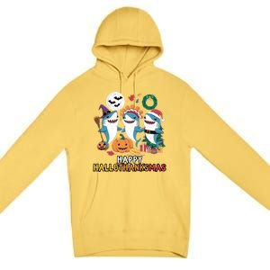 Shark Thanksgiving Happy Hallothanksmas Christmas Halloween Premium Pullover Hoodie