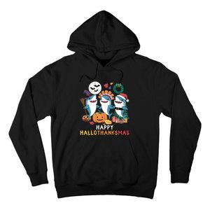 Shark Thanksgiving Happy Hallothanksmas Christmas Halloween Hoodie