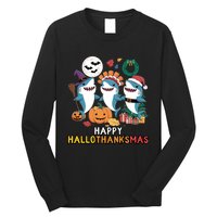 Shark Thanksgiving Happy Hallothanksmas Christmas Halloween Long Sleeve Shirt