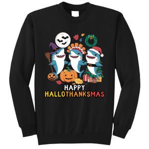 Shark Thanksgiving Happy Hallothanksmas Christmas Halloween Sweatshirt