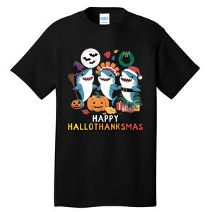 Shark Thanksgiving Happy Hallothanksmas Christmas Halloween Tall T-Shirt