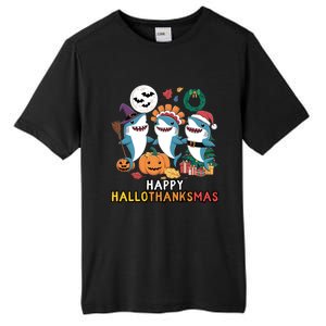 Shark Thanksgiving Happy Hallothanksmas Christmas Halloween Tall Fusion ChromaSoft Performance T-Shirt