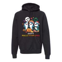 Shark Thanksgiving Happy Hallothanksmas Christmas Halloween Premium Hoodie