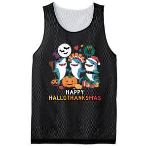 Shark Thanksgiving Happy Hallothanksmas Christmas Halloween Mesh Reversible Basketball Jersey Tank