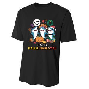 Shark Thanksgiving Happy Hallothanksmas Christmas Halloween Performance Sprint T-Shirt