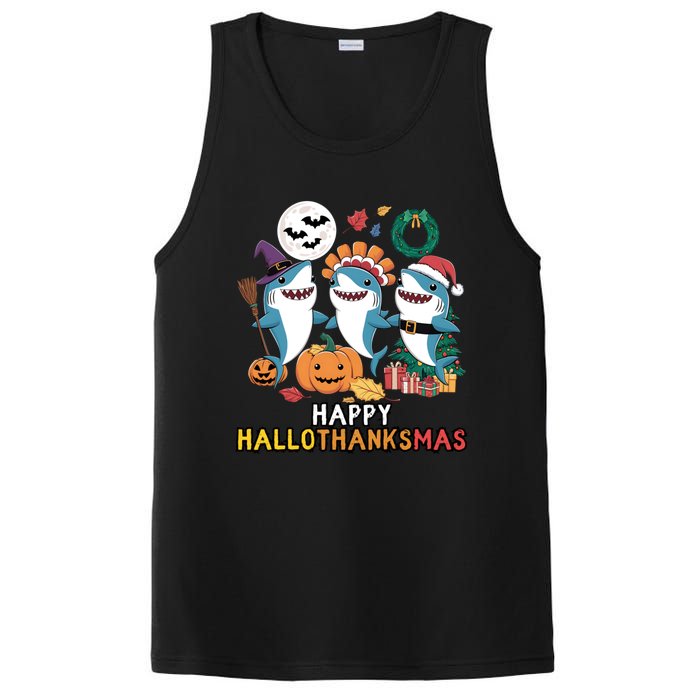 Shark Thanksgiving Happy Hallothanksmas Christmas Halloween PosiCharge Competitor Tank