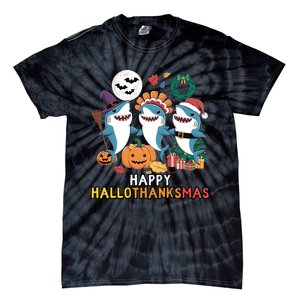 Shark Thanksgiving Happy Hallothanksmas Christmas Halloween Tie-Dye T-Shirt