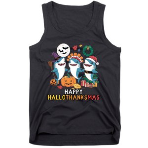 Shark Thanksgiving Happy Hallothanksmas Christmas Halloween Tank Top