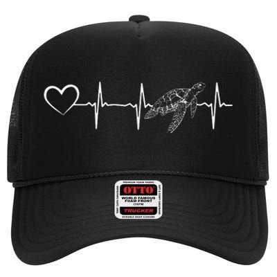 Sea Turtle Heartbeat Heart Turtle Lover Heartbeat Turtle High Crown Mesh Back Trucker Hat