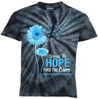 Spread The Hope Find The Cure Colon Cancer Awareness Kids Tie-Dye T-Shirt