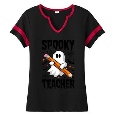 Spooky Teacher Halloween Cute Ghost Groovy Teacher Cute Gift Ladies Halftime Notch Neck Tee