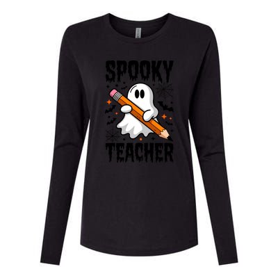 Spooky Teacher Halloween Cute Ghost Groovy Teacher Cute Gift Womens Cotton Relaxed Long Sleeve T-Shirt