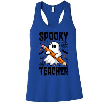 Spooky Teacher Halloween Cute Ghost Groovy Teacher Cute Gift Women's Racerback Tank