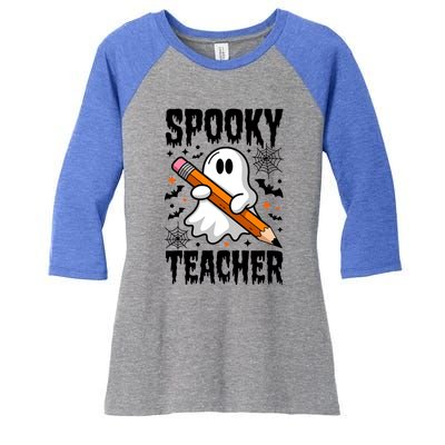 Spooky Teacher Halloween Cute Ghost Groovy Teacher Cute Gift Women's Tri-Blend 3/4-Sleeve Raglan Shirt