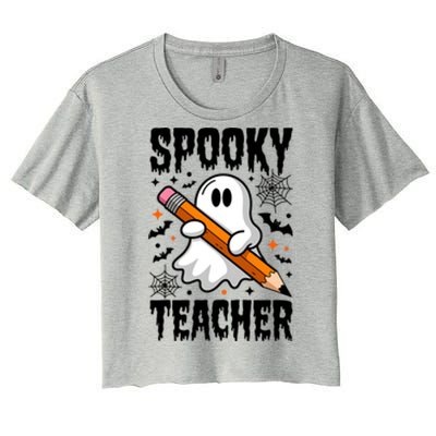 Spooky Teacher Halloween Cute Ghost Groovy Teacher Cute Gift Women's Crop Top Tee