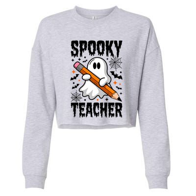 Spooky Teacher Halloween Cute Ghost Groovy Teacher Cute Gift Cropped Pullover Crew