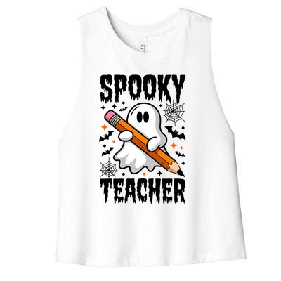 Spooky Teacher Halloween Cute Ghost Groovy Teacher Cute Gift Women's Racerback Cropped Tank