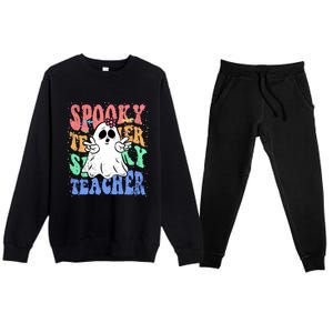 Spooky Teacher Halloween Design Preschool Prek Kindergarten Cute Gift Premium Crewneck Sweatsuit Set