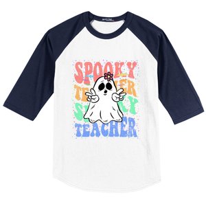 Spooky Teacher Halloween Design Preschool Prek Kindergarten Cute Gift Baseball Sleeve Shirt