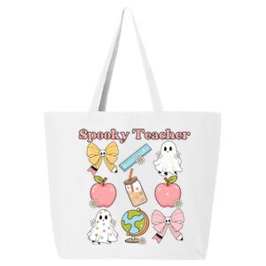 Spooky Teacher Halloween Ghost Coquette Bow Pencil Gift 25L Jumbo Tote