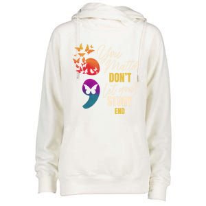 Semicolon Tal Health Awareness Prevention Funny Gift Womens Funnel Neck Pullover Hood