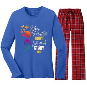 Semicolon Tal Health Awareness Prevention Funny Gift Women's Long Sleeve Flannel Pajama Set 