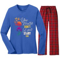 Semicolon Tal Health Awareness Prevention Funny Gift Women's Long Sleeve Flannel Pajama Set 