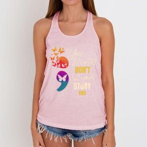 Semicolon Tal Health Awareness Prevention Funny Gift Women's Knotted Racerback Tank