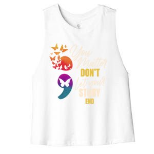 Semicolon Tal Health Awareness Prevention Funny Gift Women's Racerback Cropped Tank