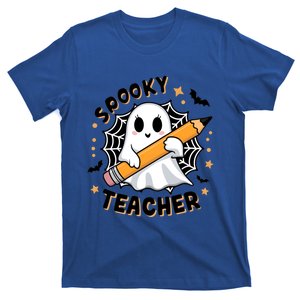 Spooky Teacher Halloween Ghost Bats And Spiderweb Design Gift T-Shirt