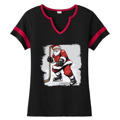 Santa The Hockey Player On The Rink For Christmas Great Gift Ladies Halftime Notch Neck Tee