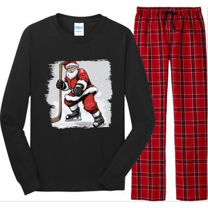 Santa The Hockey Player On The Rink For Christmas Great Gift Long Sleeve Pajama Set