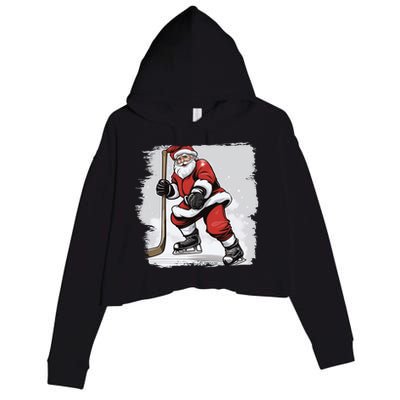 Santa The Hockey Player On The Rink For Christmas Great Gift Crop Fleece Hoodie