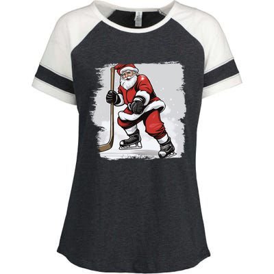 Santa The Hockey Player On The Rink For Christmas Great Gift Enza Ladies Jersey Colorblock Tee