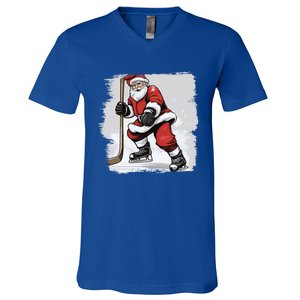 Santa The Hockey Player On The Rink For Christmas Great Gift V-Neck T-Shirt