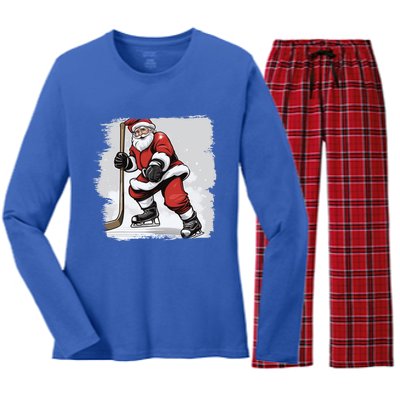 Santa The Hockey Player On The Rink For Christmas Great Gift Women's Long Sleeve Flannel Pajama Set 