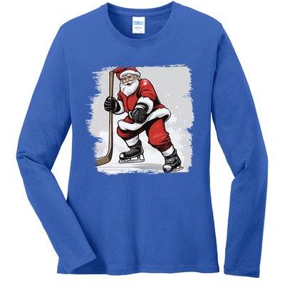 Santa The Hockey Player On The Rink For Christmas Great Gift Ladies Long Sleeve Shirt