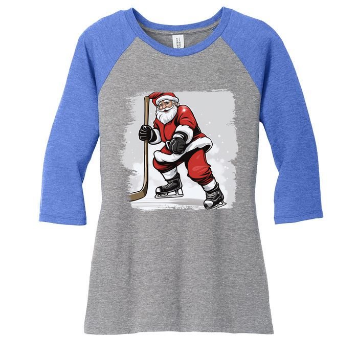 Santa The Hockey Player On The Rink For Christmas Great Gift Women's Tri-Blend 3/4-Sleeve Raglan Shirt