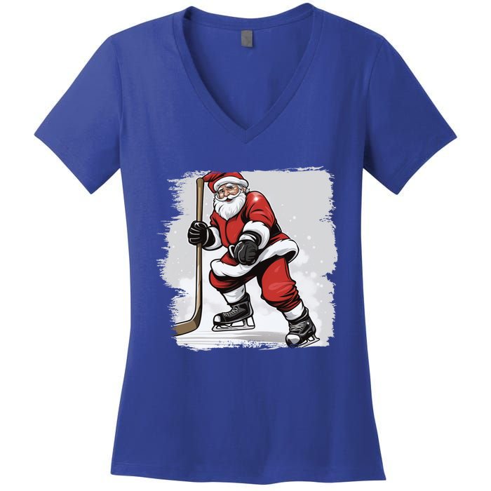 Santa The Hockey Player On The Rink For Christmas Great Gift Women's V-Neck T-Shirt