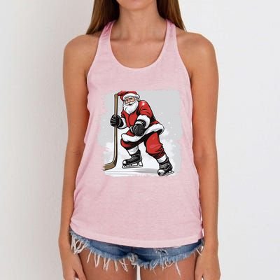 Santa The Hockey Player On The Rink For Christmas Great Gift Women's Knotted Racerback Tank