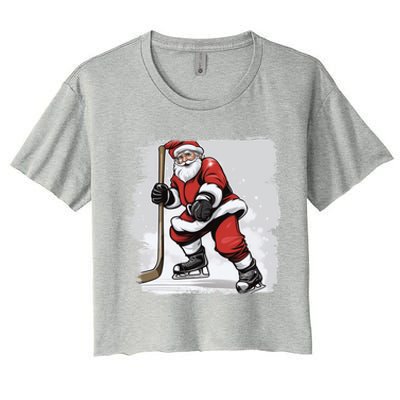 Santa The Hockey Player On The Rink For Christmas Great Gift Women's Crop Top Tee