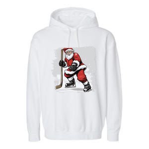 Santa The Hockey Player On The Rink For Christmas Great Gift Garment-Dyed Fleece Hoodie