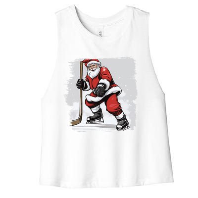 Santa The Hockey Player On The Rink For Christmas Great Gift Women's Racerback Cropped Tank